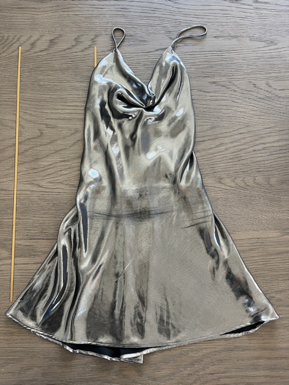 Zara Metallic Silver Cowl Neck Mini Slip Dress